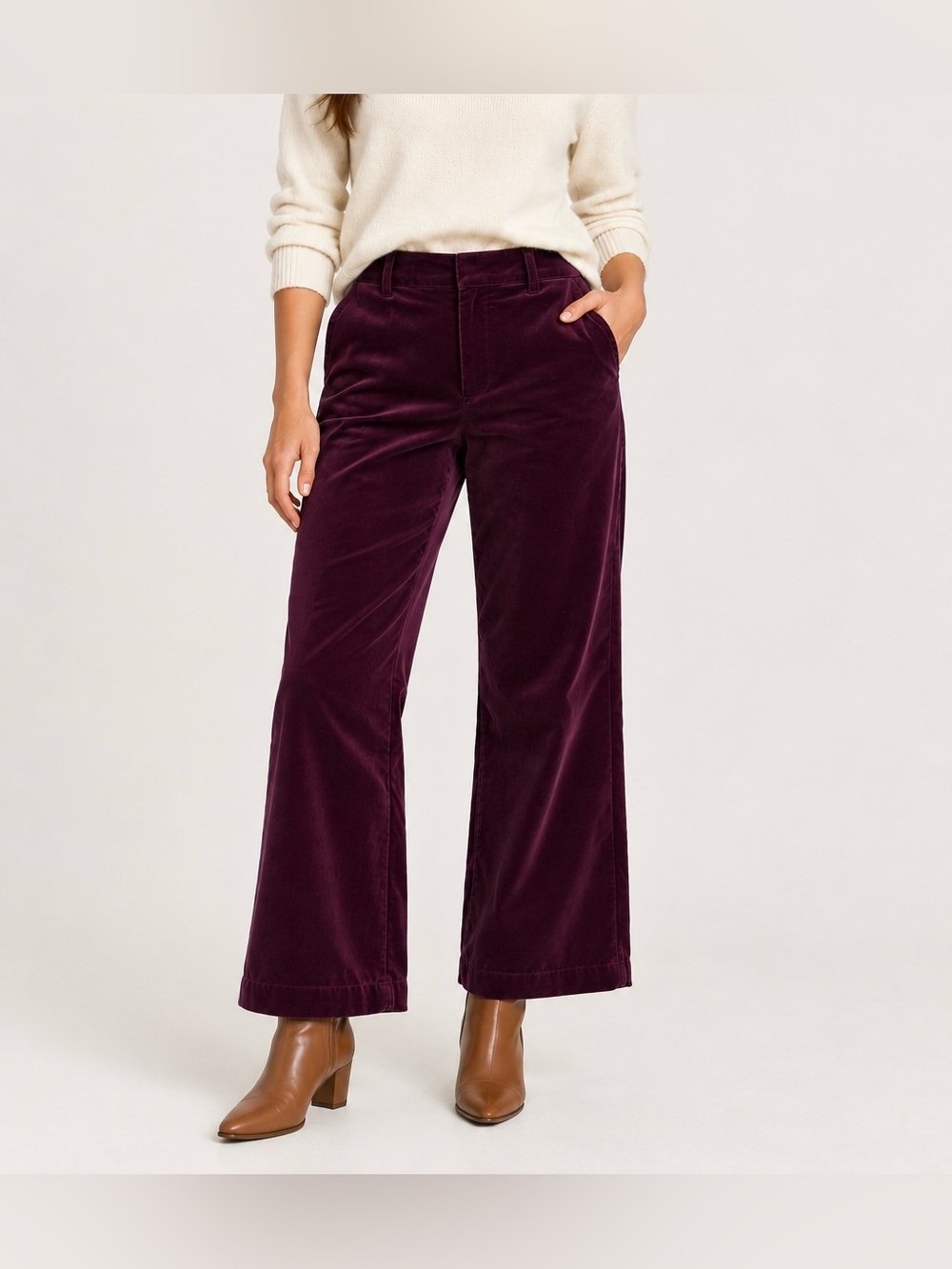 Boden Velvet Wide-Leg Pants in Plum